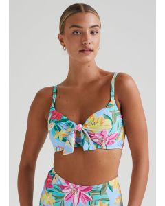 DD+ Multicoloured Palm Print Tie Front Bikini Top