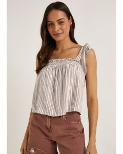 White & Brown Stripe Linen Blend Cami Top