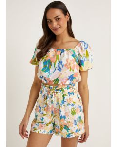 Multicoloured Floral Linen Blend Co-Ord Top