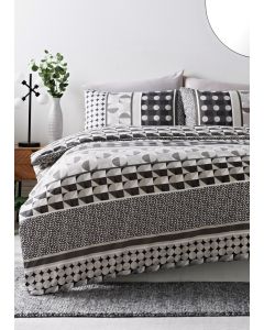 Geo Stripe Print Duvet Cover-Grey-Double