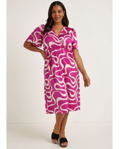 Papaya Curve Pink Swirl Print Satin Wrap Dress