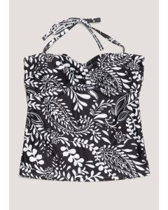 Black & White Leaf Print Tankini Top - Multi - 14