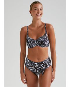 Black Leaf Print High Waisted Bikini Bottoms