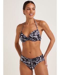 Black Leaf Print Bikini Bottoms