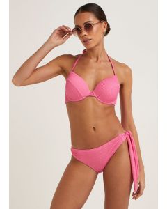 Pink Crinkle Tie Side Bikini Bottoms