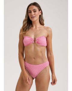 Pink Stripe Crinkle Bandeau Bikini Top