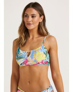 Multicoloured Tropical Floral Cropped Bikini Top