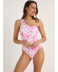 Pink Floral One Shoulder Swimsuit