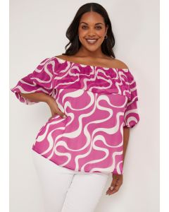 Papaya Curve Pink Print Chiffon Bardot Blouse