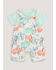 Baby Blue Dinosaur Dungarees & Top Set (Newborn-23mths)