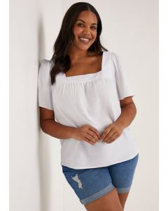 Papaya Curve White Double Cloth Angel Sleeve Top