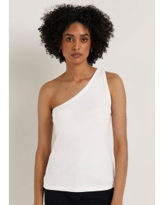 Ribbed One Shoulder Vest Top - White - 18