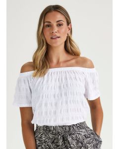 White Textured Bardot Jersey Top - White - 18