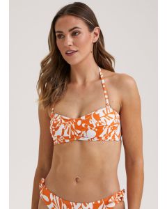 Orange Floral Twist Bikini Top