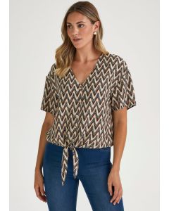 Stone Zig Zag Tie Front Blouse