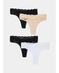 4 Pack Lace Trim Thongs