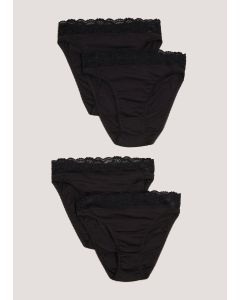 4 Pack Black Lace Trim High Leg Knickers