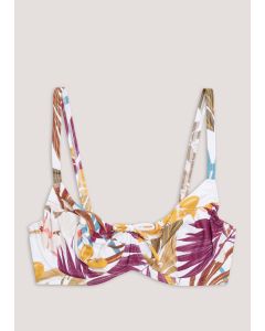 Multicoloured Leaf Print Bikini Top