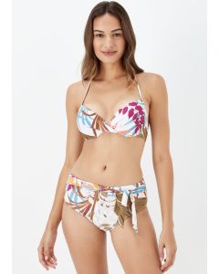 Multicoloured Leaf Print Tie Waist Bikini Bottoms