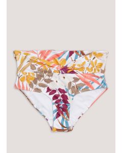 Multicoloured Leaf Print Fold Over Bikini Bottoms