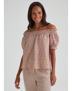 Multicoloured Print Bardot Top