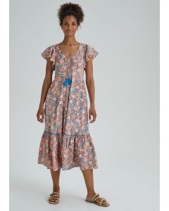 Multicoloured Floral Ruched Midi Dress