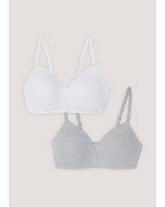 2 Pack Grey & White Non Wired Padded Bralettes