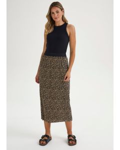 Black Spot Print Plisse Midi Skirt