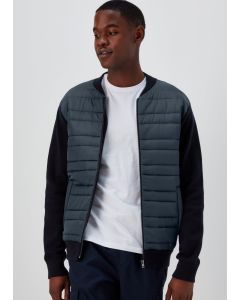 Navy Quilted Hybrid Bomber Jacket