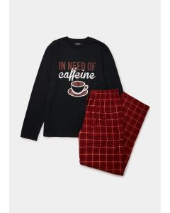 Burgundy Caffeine Print Long Pyjama Set