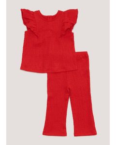 Girls Red Crinkle Top & Flares Set (9mths-6yrs)