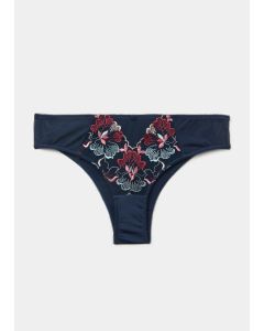 Navy Floral Embroidered Brazilian Knickers