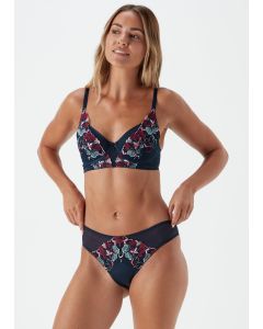 Navy Floral Embroidery High Leg Knickers