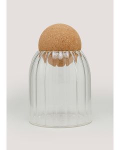 Small Round Cork Ribbed Jar (10.5cm x 8.5cm)-Clear