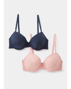 2 Pack Pink & Navy T-Shirt Bra