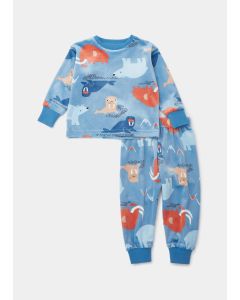 Boys Navy Animal Print Velour Twosie Pyjama Set (9mths-5yrs)