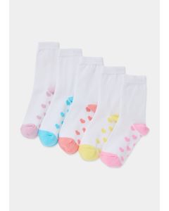 Matalan Girls 5 Pack White Heart Ankle Socks (Younger 6-Older 5.5)