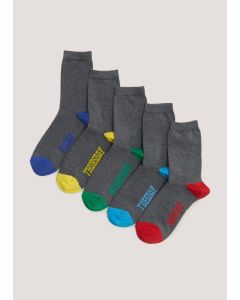 Kids 5 Pack Charcoal Marl Days of the Week Ankle Socks (Younger 6-Older 6.5)