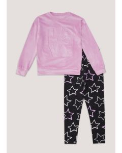 Girls Pink & Black Love Embossed Unicorn Pyjama Set (4-13yrs)