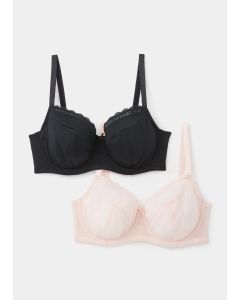 2 Pack DD+ Textured Lace Padded Bras