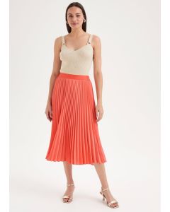 Et Vous Coral Pleated Midi Skirt