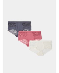 3 Pack Pink Lace Midi Knickers