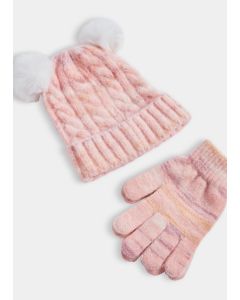 Girls 2 Piece Pink Ombre Hat & Gloves Set