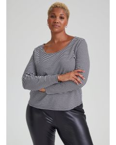 Papaya Curve Black & White Stripe Scoop Neck Top