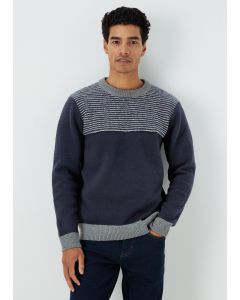 Navy Chest Block Textured Jumper