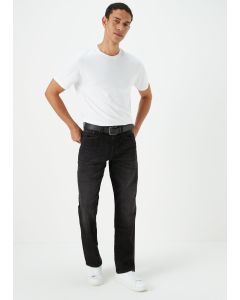 Black Straight Fit Belted Jeans-men