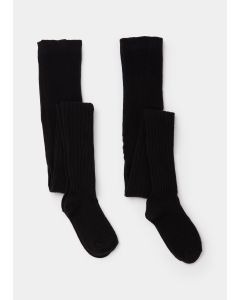 Girls 2 Pack Black Ribbed Tights (4-13yrs)