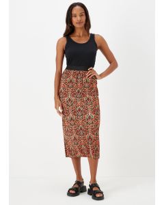 Multicoloured Aztec Print Plisse Midi Skirt