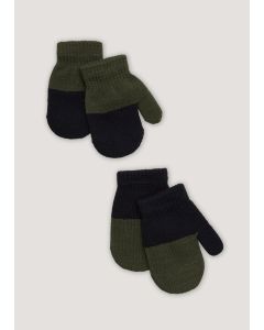 Boys 2 Pack Navy & Khaki Mittens