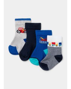 Baby 4 Pack Tractor Socks (Newborn-23Mths)